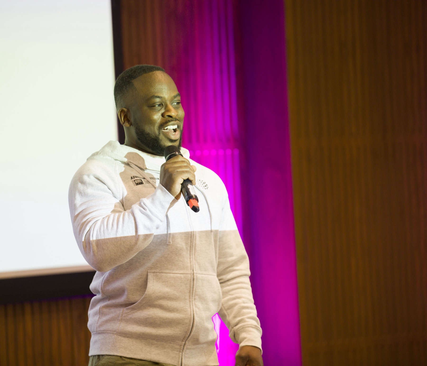 Leon Johnson speaking on stage